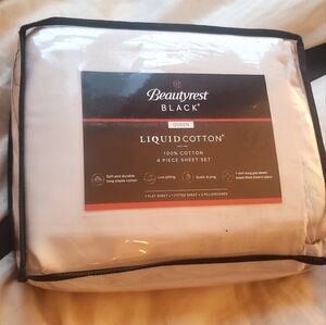 Queen Size Sheet Set Beautyrest Black  Liquid Cotton 400TC 100%Cotton
